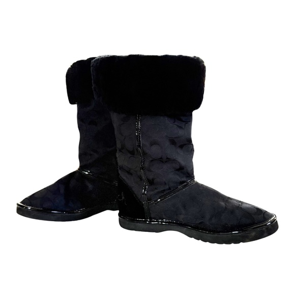 Coach Black Boots | Signature Logo Fur Lined Winter Boots Wear Tall or Cuffed - Picture 8 of 9